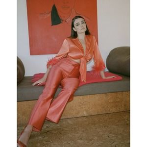 Rezek Studio Orange Scarlet Disco Hustle Flare Pants Size Large